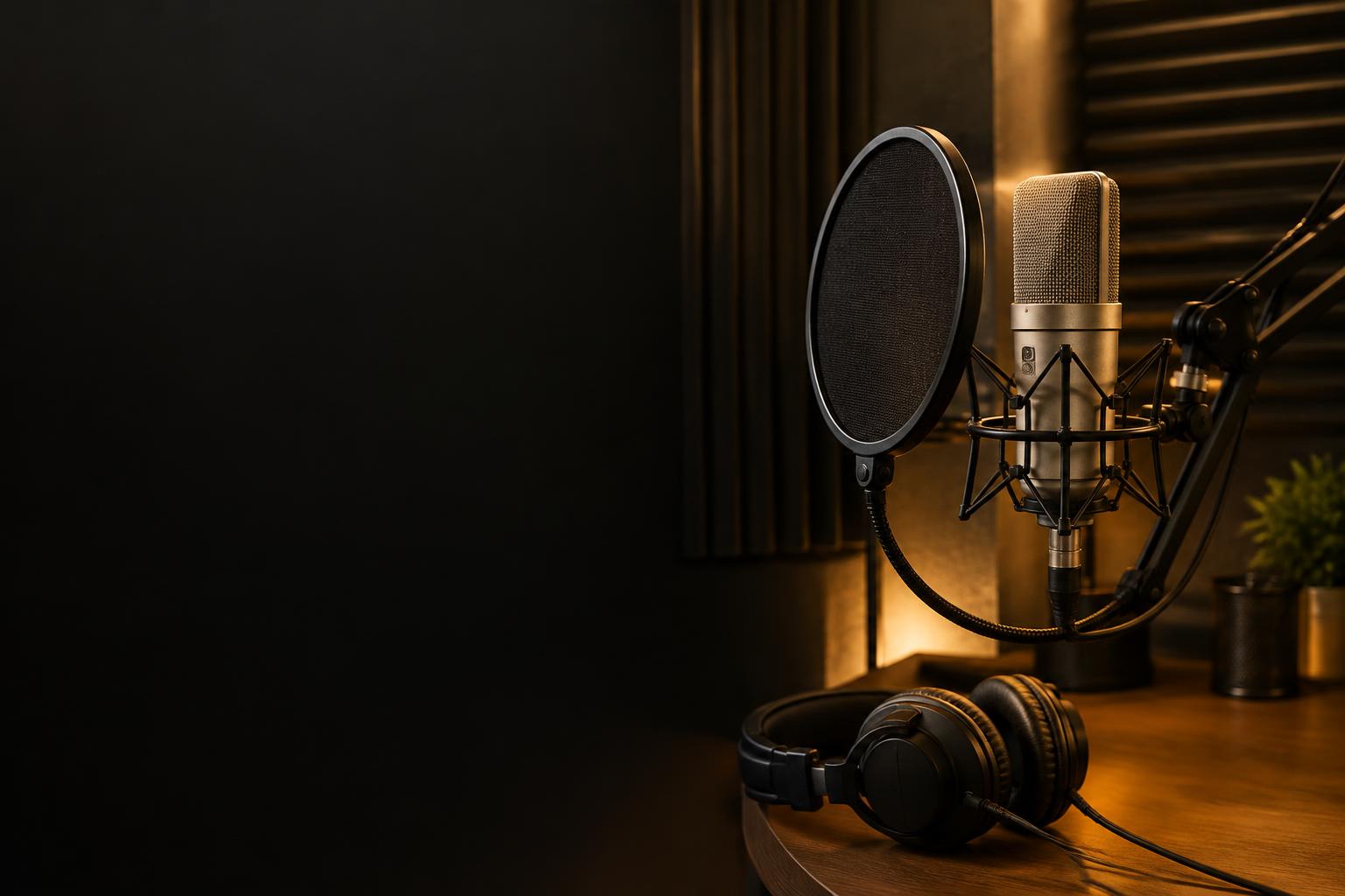 Voiceover studio microphone and headphones